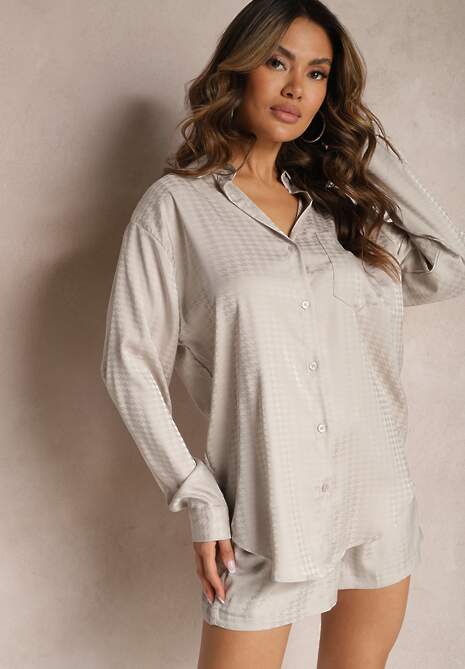 Szary 2-częściowy Komplet z Koszulą i Szortami Logsia