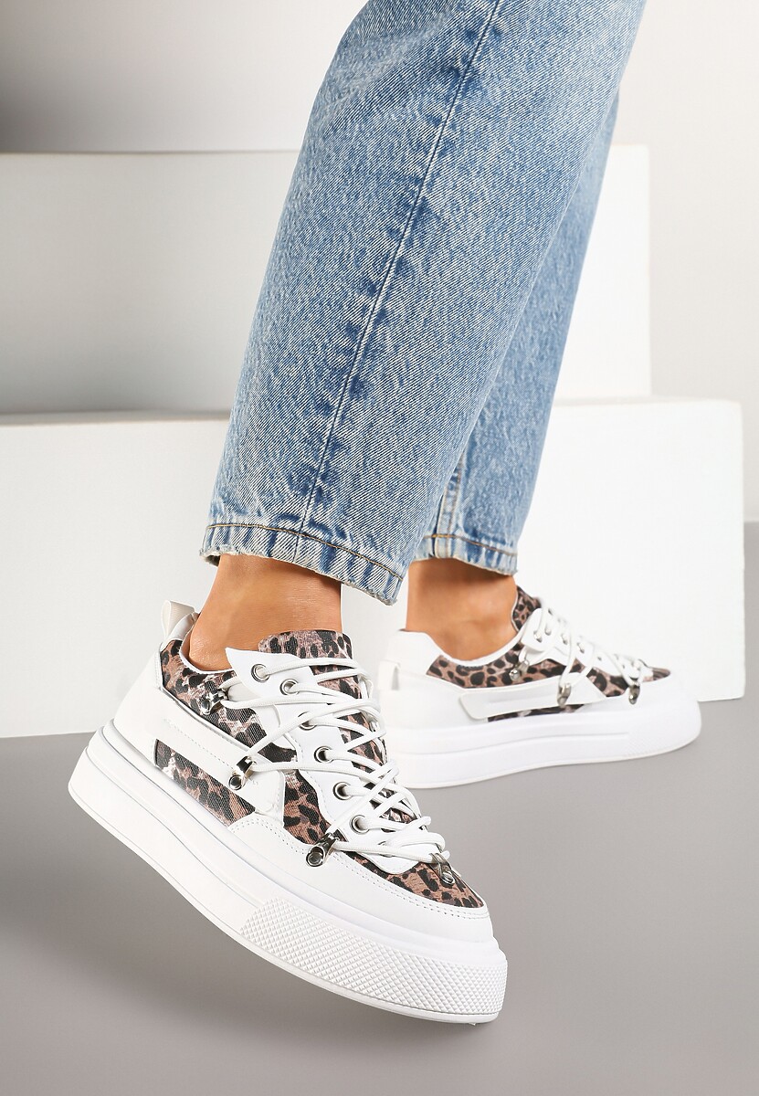 Białe Sneakersy ze Wzorem w Panterkę Doridi