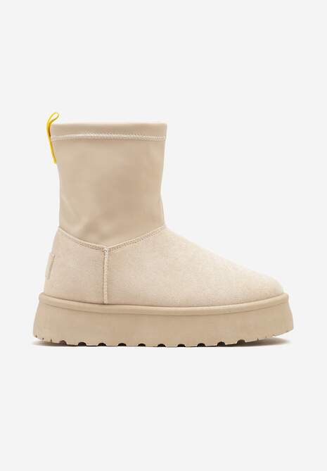 Beżowe Płaskie Ocieplane Śniegowce z Elastyczną Cholewką Sevidia