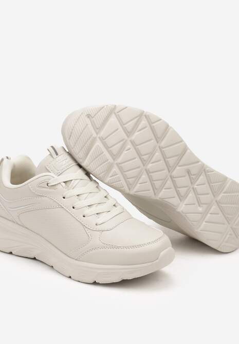 Beżowe Casualowe Buty Sportowe Sneakersy na Płaskiej Tłoczonej Podeszwie Velanitta