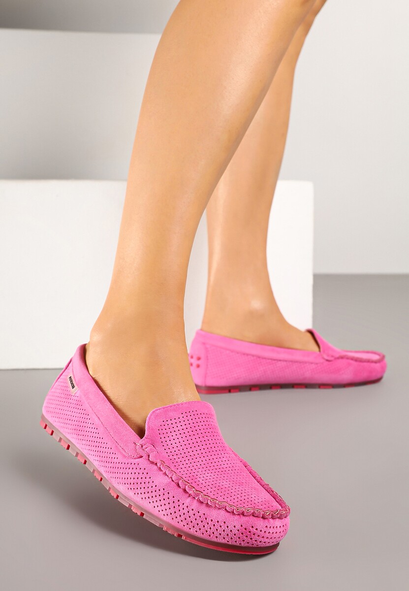 Beżowe Mokasyny z Wkładką ze Skóry Naturalnej i Ozdobnymi Przeszyciami Tereldi