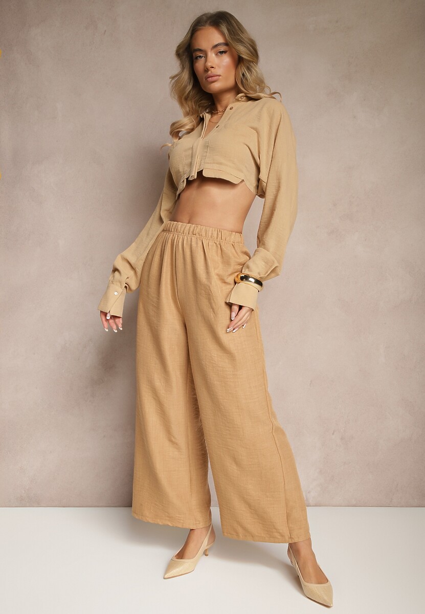 Czarne Spodnie Typu Palazzo High Waist o Szerokim Kroju Arathira