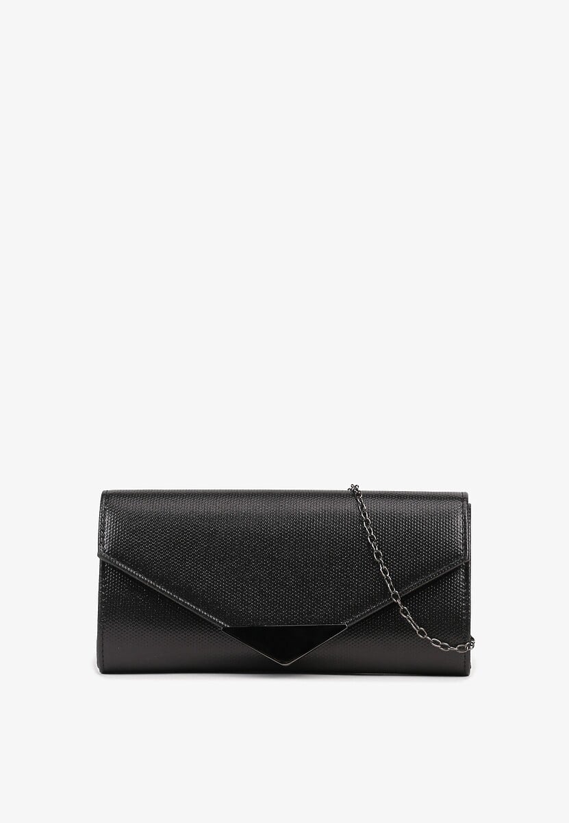 Czarna Torebka Kopertówka z Ozdobną Aplikacją i Dodatkowym Łańcuszkiem Idanella