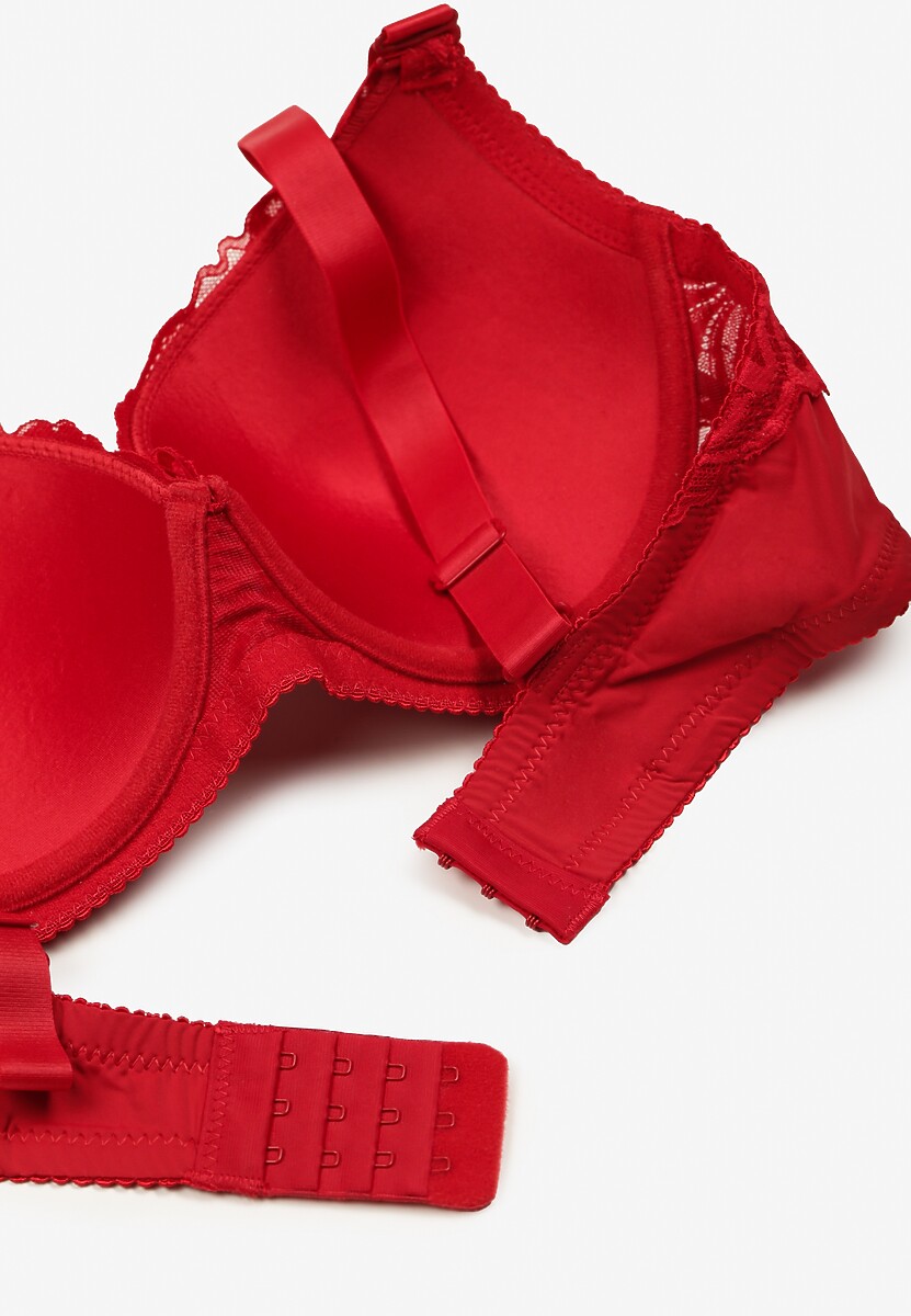Czerwony Koronkowy Biustonosz o Kroju Full Cup z Ozdobną Kokardką Doriri
