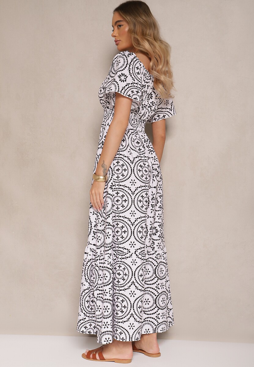 Czarno-Biała Sukienka o Rozkloszowanym Kroju z Bawełną w Abstrakcyjny Wzór Ldivena