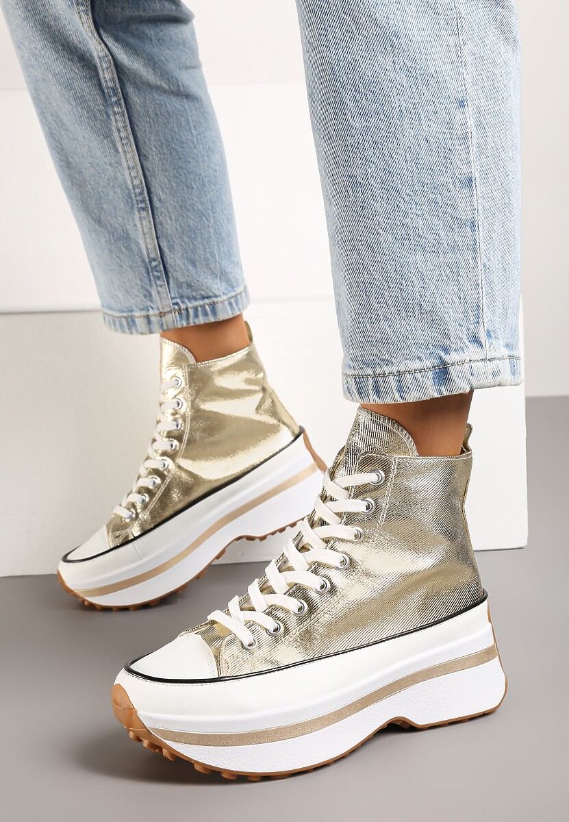 Czarne Sznurowane Trampki za Kostkę na Platformie Ealsevia