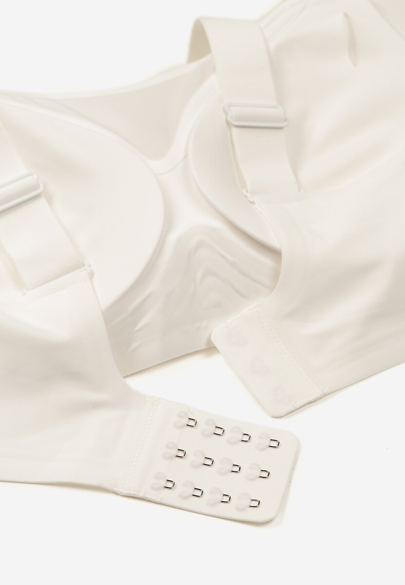 Biały Biustonosz na Szerokich Ramiączkach Zdobiony Siateczkową Wstawką Salineva