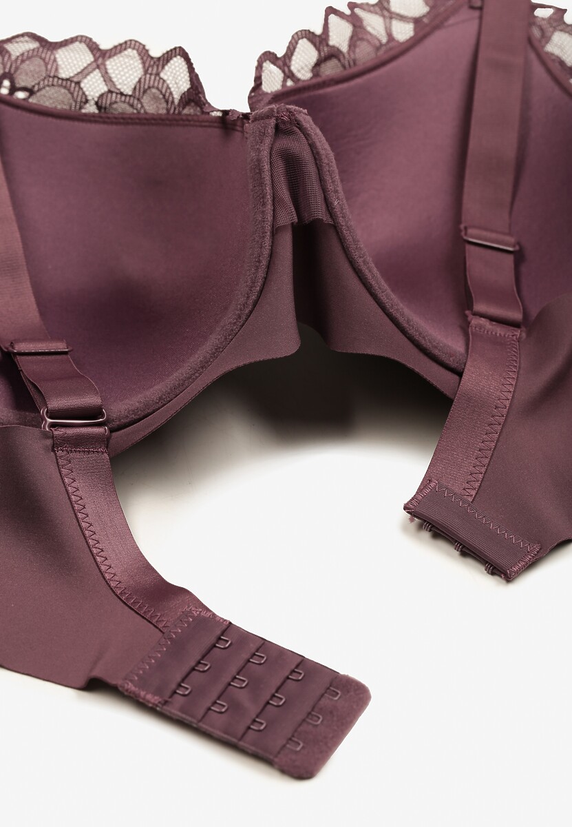 Ciemnofioletowy Biustonosz Ozdobiony Koronką na Ramiączkach z Regulacją Izafiria