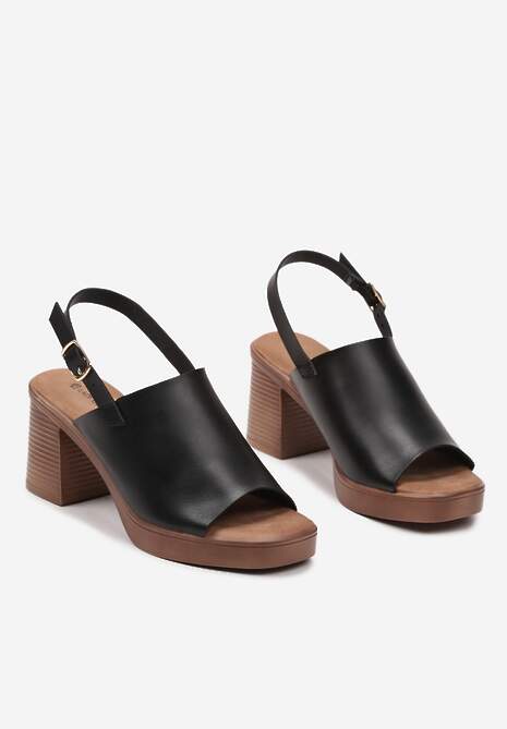 Czarne Casualowe Sandały na Słupku z Odkrytą Piętą i Sprzączką Evola