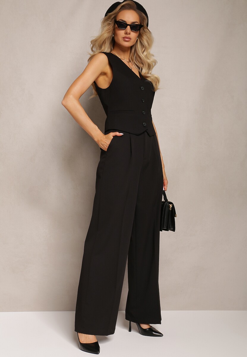 Czarne Szerokie Spodnie High Waist Seraphella