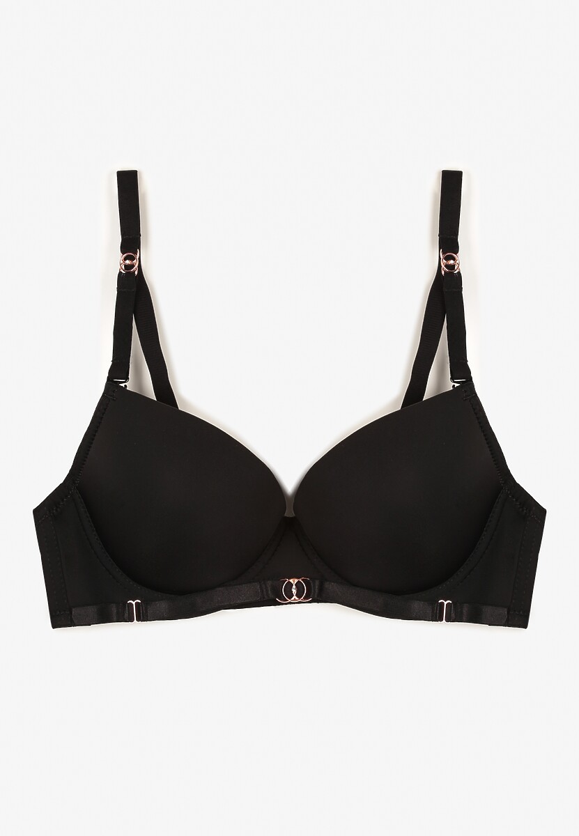 Czarny Klasyczny Biustonosz z Metalicznymi Wstawkami Emarielle