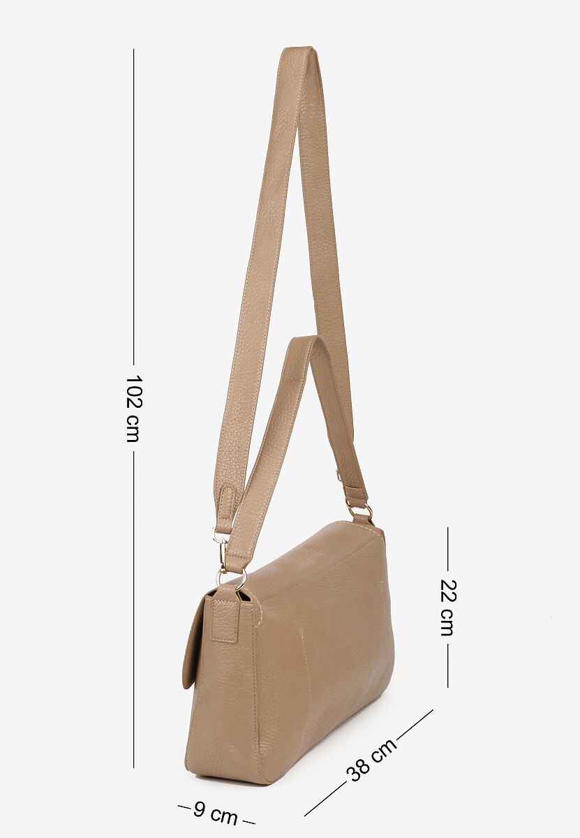 Beżowa Torebka Prostokątna na Ramię Ozdobiona Metaliczną Aplikacją Aderrive