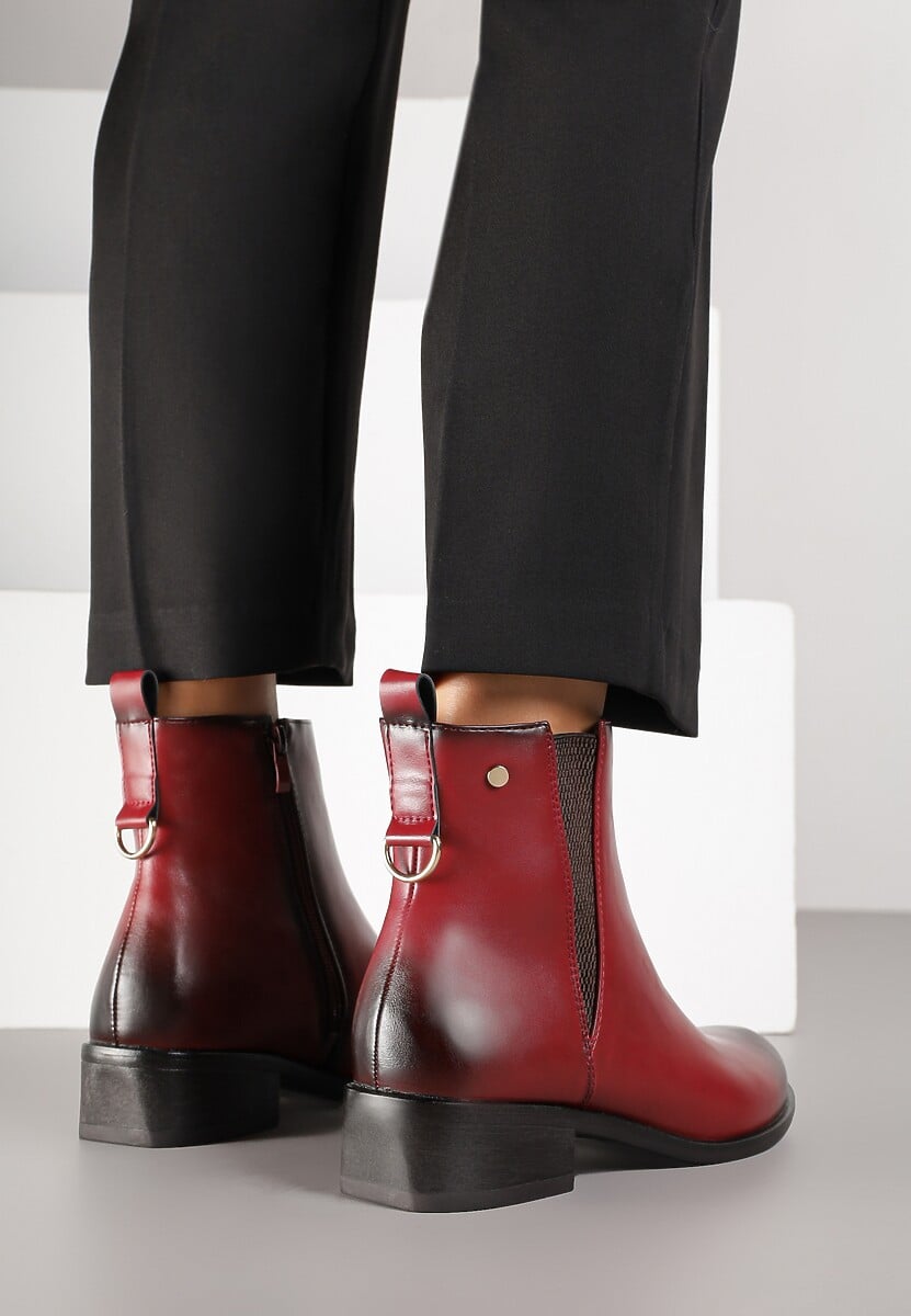 Czerwone Botki w Stylu Sztybletów z Metaliczną Aplikacją Verinette