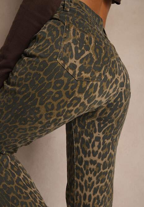 Panterkowe Jeansy Dzwony High Waist z Bawełny Enerre