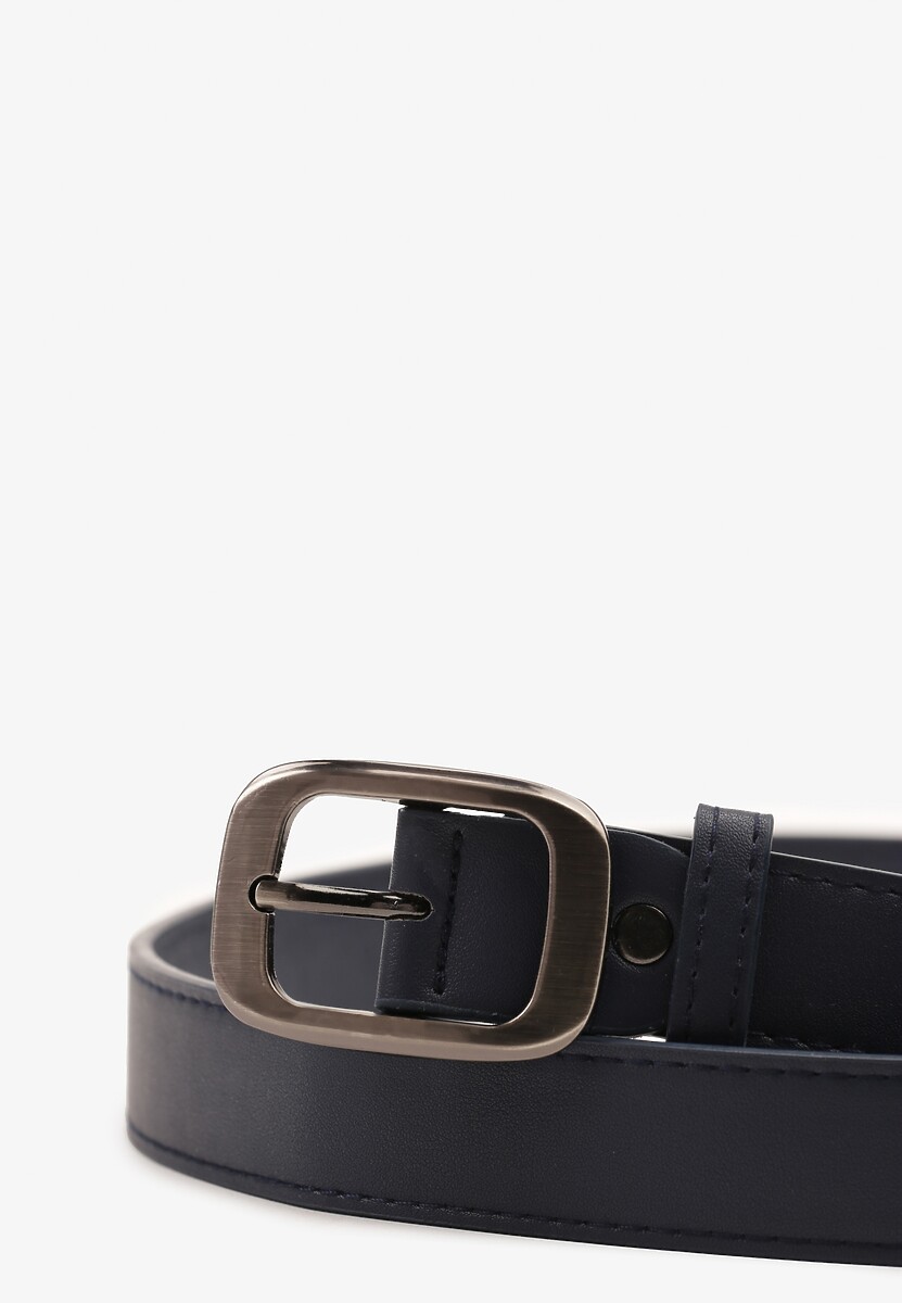 Granatowy Klasyczny Pasek z Klamrą o Geometrycznym Kształcie Revadelle