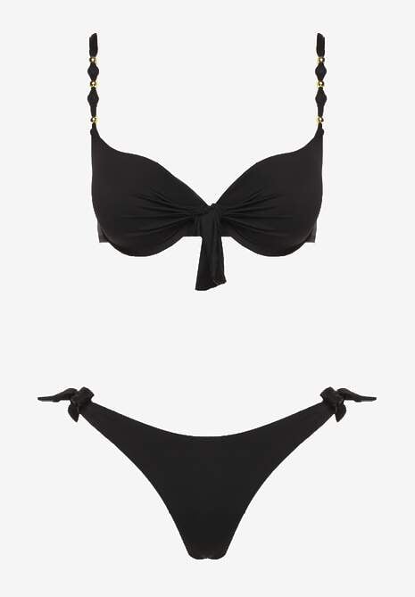 Czarne Bikini Majtki i Biustonosz z Wiązaniem Sadeenne