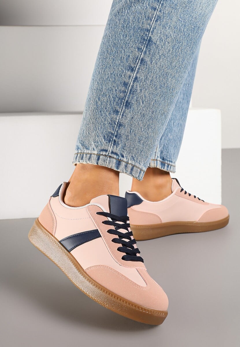Różowo-Granatowe Sneakersy Tenisówki z Geometrycznym Wzorem Hanivra