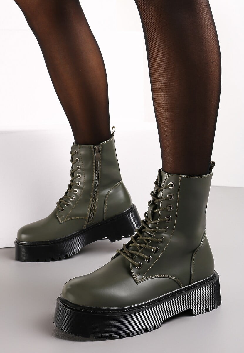 Zielone Botki w Stylu Workerów na Platformie Maialen