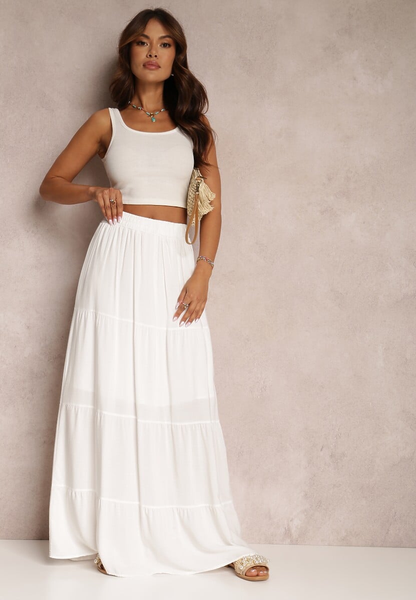 Biała Spódnica z Bawełny o Rozkloszowanym Kroju Kainne