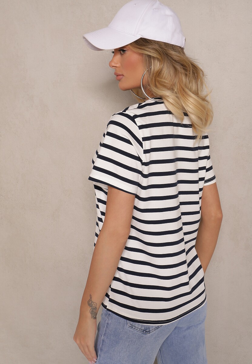 Niebieska Bawełniana Bluzka Ozdobiona Paskami Nalendra