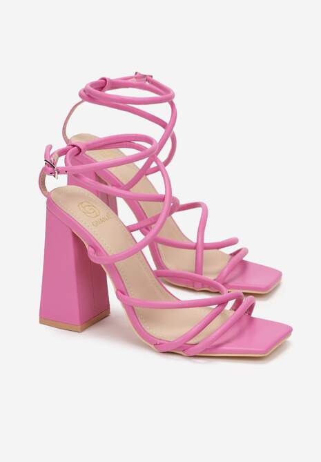 Fuksjowe Sandały na Wysokim Słupku z Cienkimi Paskami Tajo