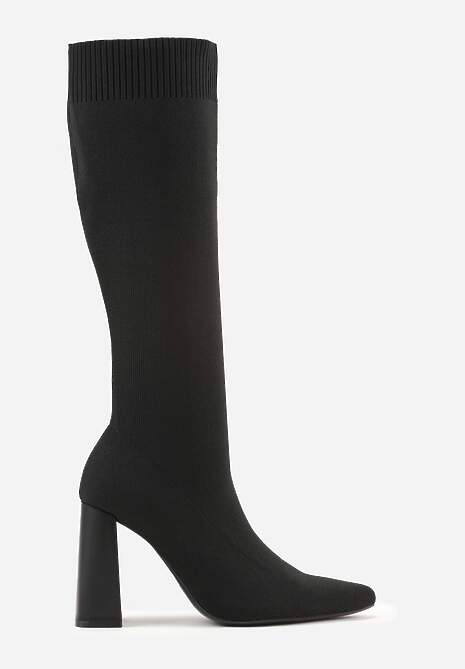 Czarne Kozaki VICES na Słupku ze Skarpetkową Cholewką Zevona