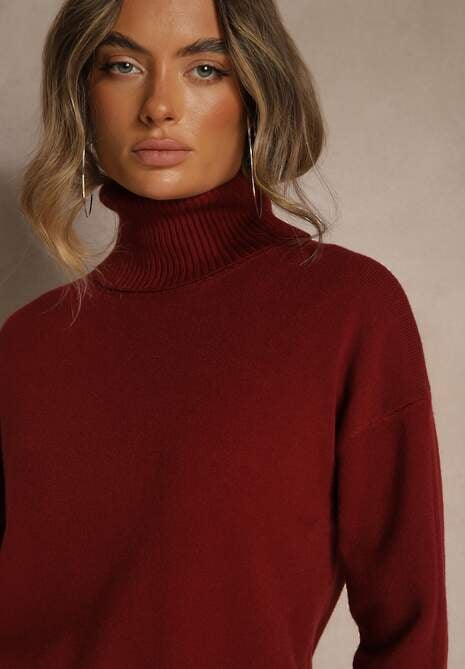 Bordowy Golf z Dodatkiem Kaszmiru z Przeszyciami po Bokach Avenella