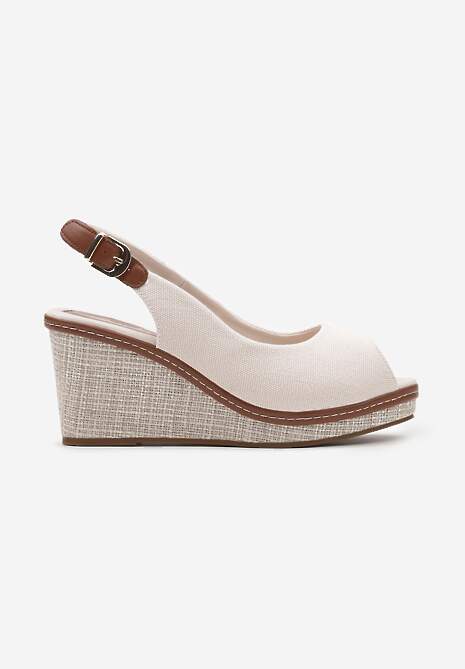 Beżowe Sandały na Koturnie z Otwartym Noskiem Charllisa
