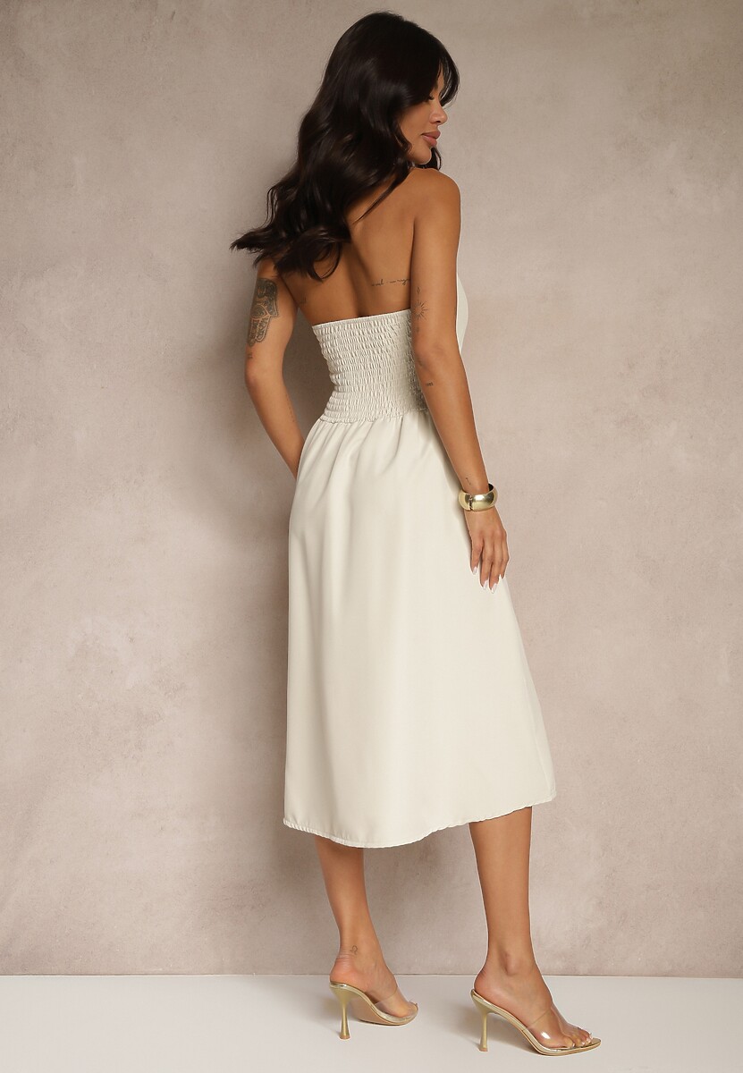 Biała Rozkloszowana Sukienka z Guzikami Folunira