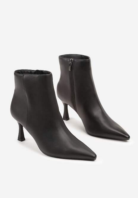 Czarne Botki do Kostki Vices na Klepsydrowym Obcasie z Noskiem w Szpic Vidvire