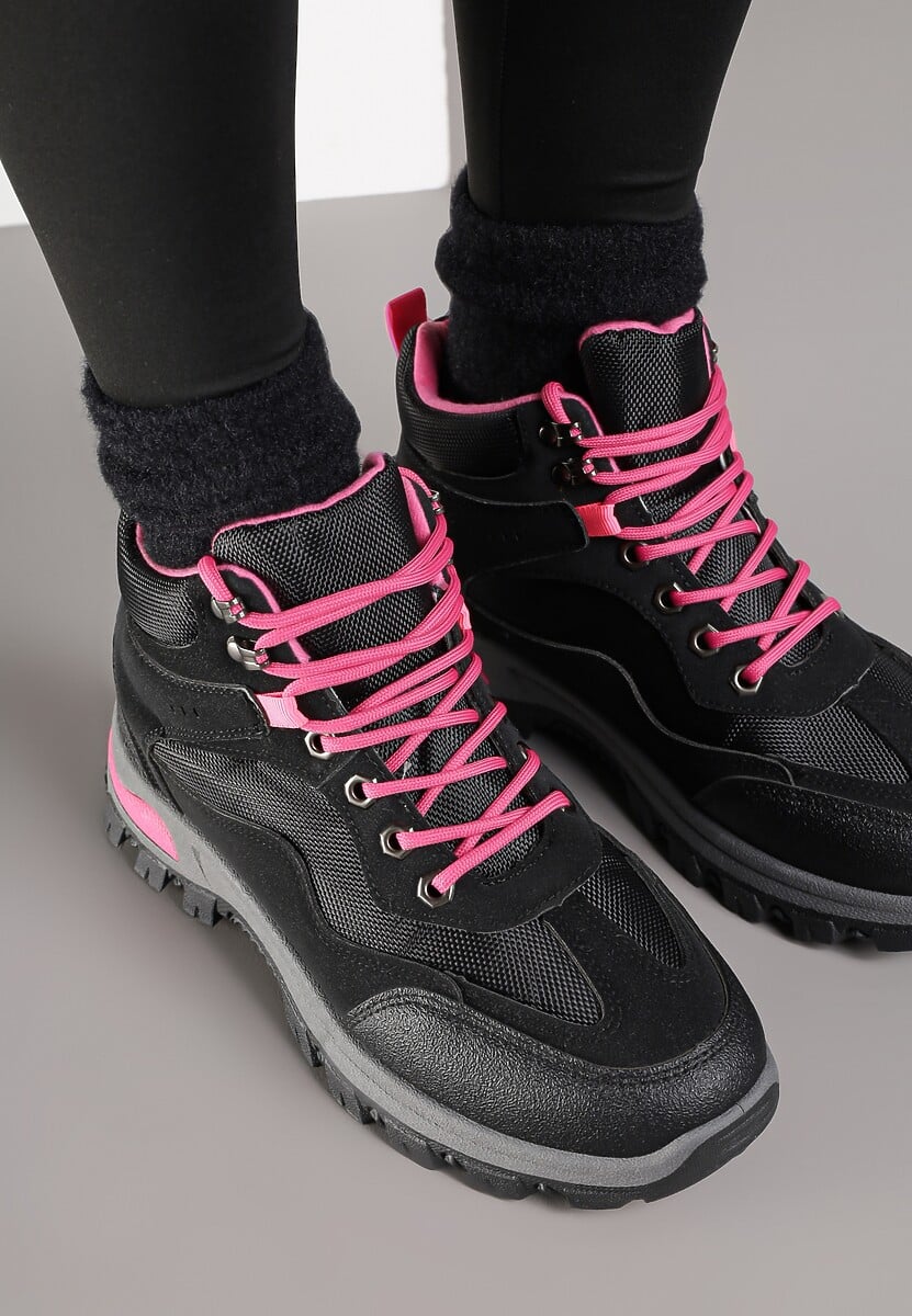 Czarno-Fuksjowe Buty Trekkingowe Trapery Vices Ozdobione Geometrycznym Motywem Anarisse