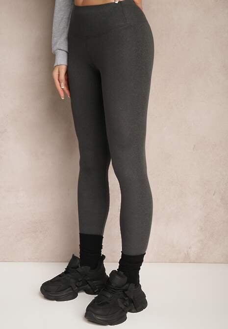 Ciemnoszare Gładkie Legginsy z Długimi Nogawkami i Gumką w Talii Delicilla