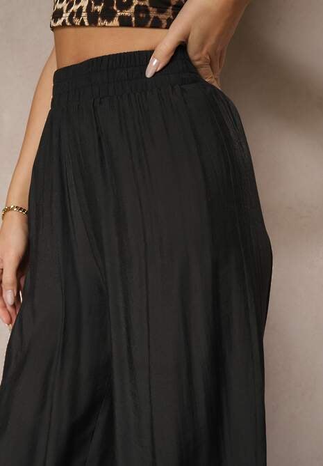 Czarne Spodnie Palazzo High Waist z Szeroką Nogawką i Gumką w Talii Jenarielis