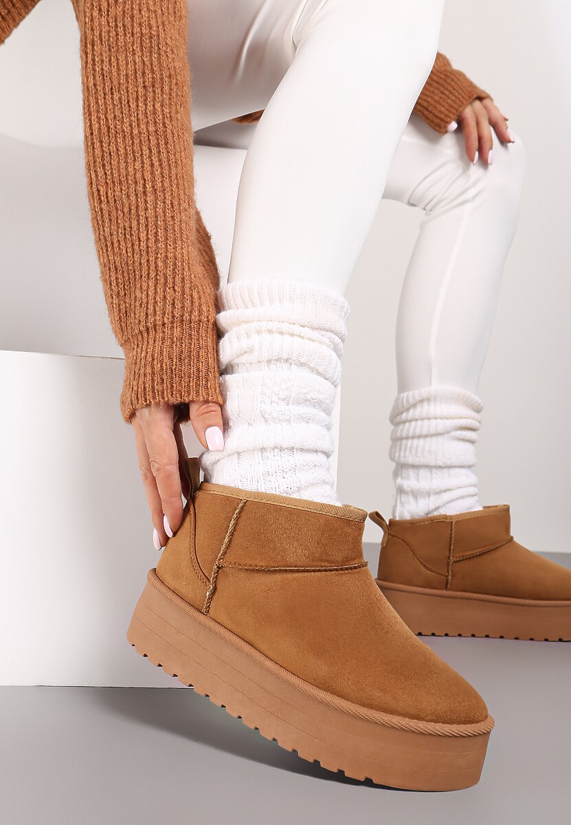 Brązowe Wsuwane Śniegowce na Gładkiej Platformie Merileeanne