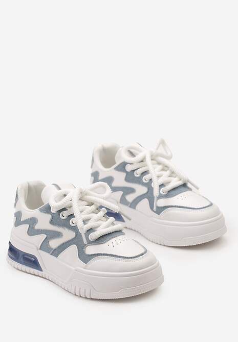 Biało-Niebieskie Sneakersy z Szerokimi Sznurowadłami Ozdobione Tłoczeniami i Wstawką przy Podeszwie Ulares