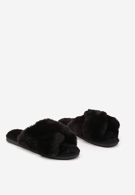 Czarne Kapcie Vices z Futerka ze Skrzyżowanymi Paskami Selanthra