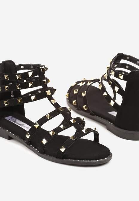 Czarne Sandały w Stylu Rzymianek Ozdobione Ćwiekami Novirae