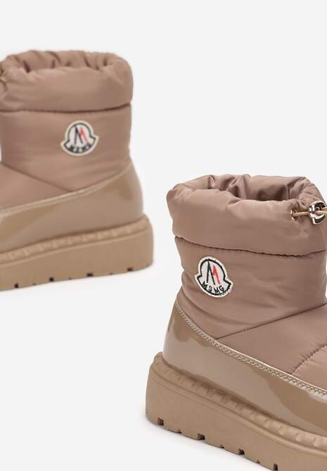 Jasnobrązowe Krótkie Śniegowce na Platformie z Lakierowanymi Wstawkami Goddie