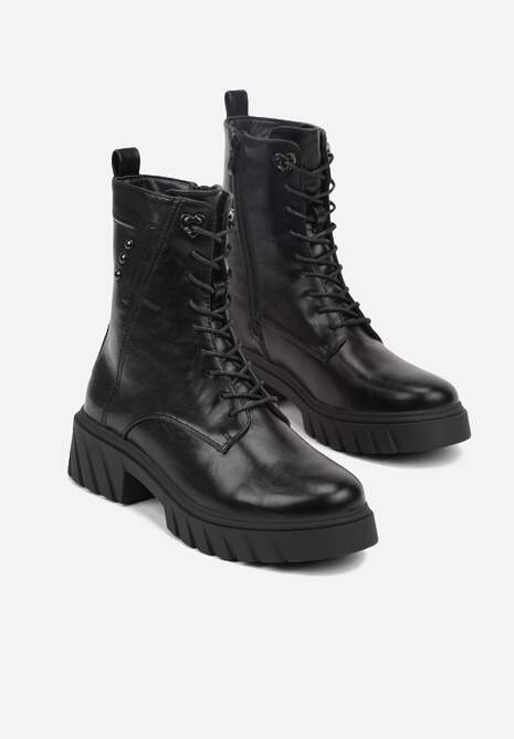 Czarne Rockowe Botki Workery Zdobione Nitami Eratila