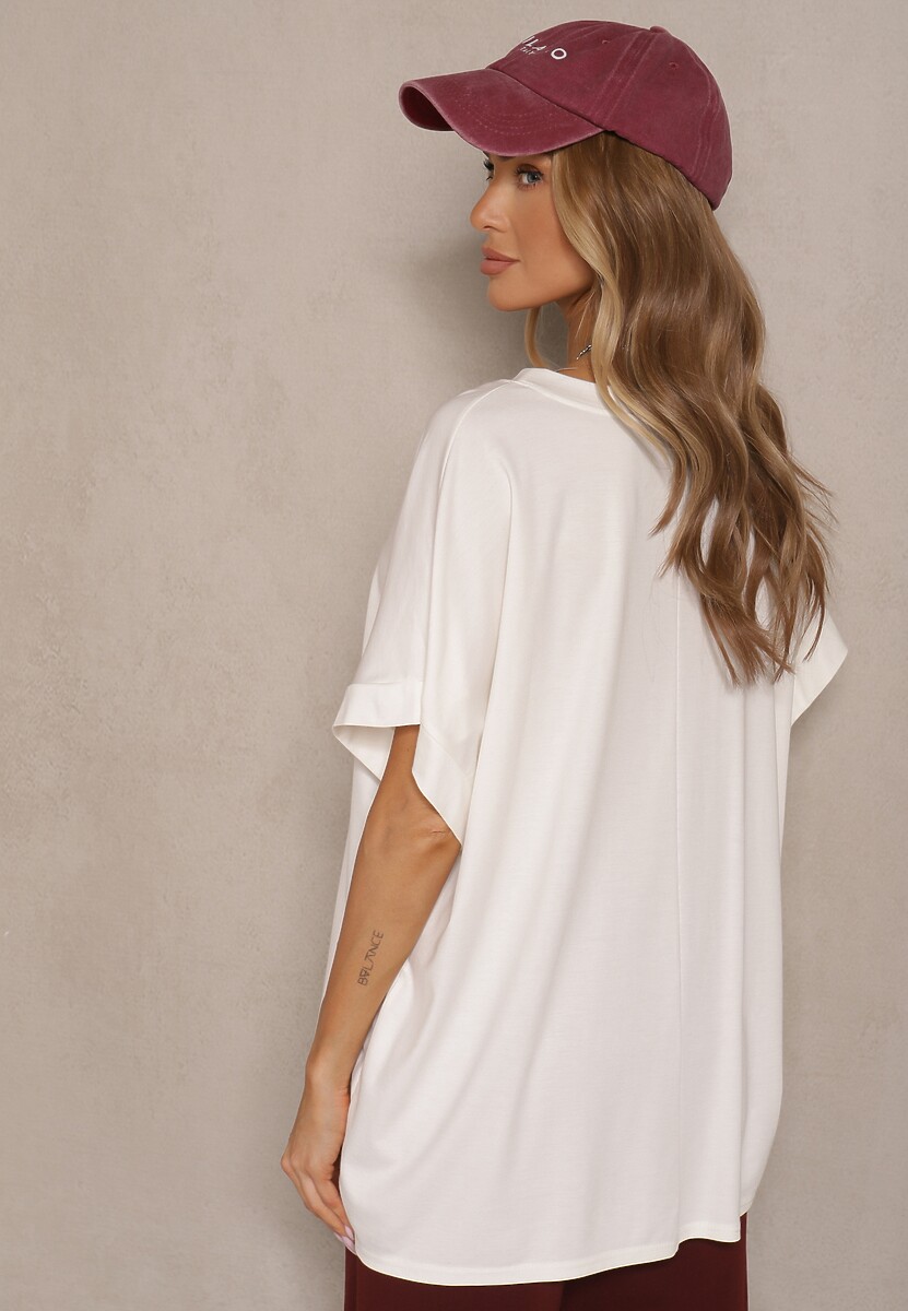 Biały T-shirt z Wiskozą o Fasonie Nietoperza Tanalitha