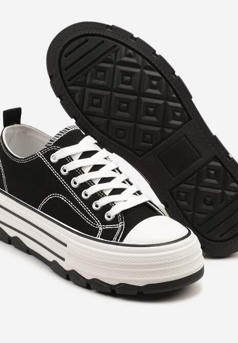 Czarne Trampki na Platformie z Paskami i Niską Cholewką Zienelle