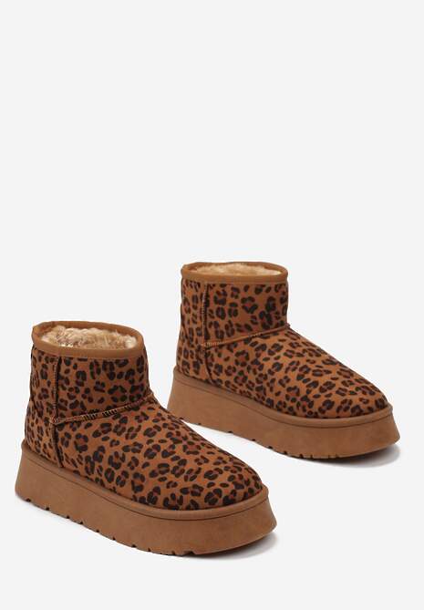 Brązowe Niskie Śniegowce na Platformie Ocieplane Futerkiem Termona