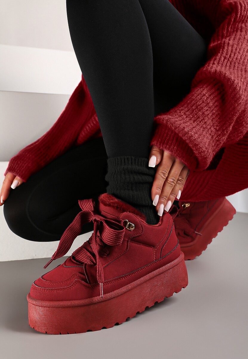 Bordowe Sneakersy Vices Stylizowane na Śniegowce na Platformie Obszyte Futerkiem Naleris