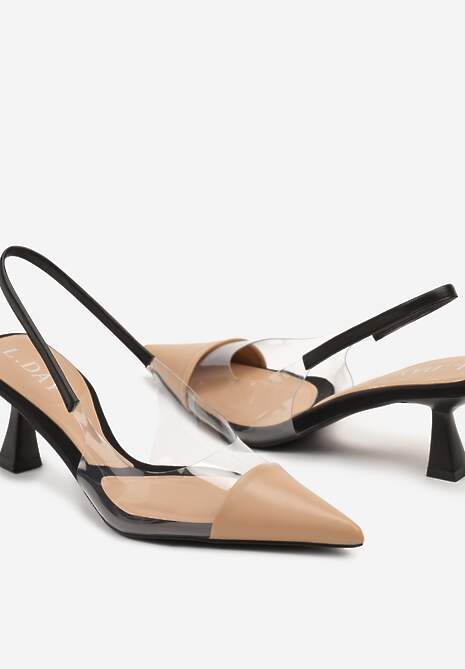 Czarne Sandały z Imitacji Skóry na Obcasie Typu Kaczuszka z Przezroczystymi Elementami Gravia