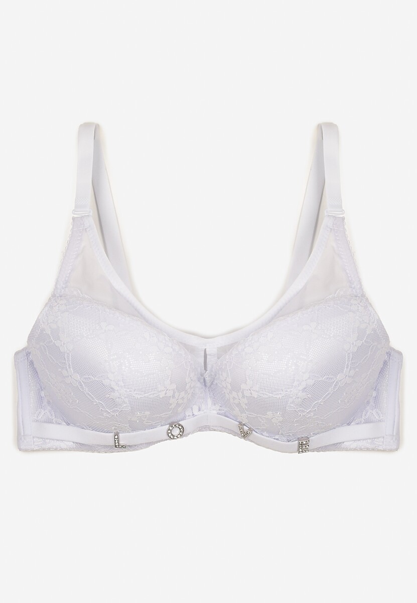 Biały Koronkowy Biustonosz z Odpinanymi Ramiączkami Revalora