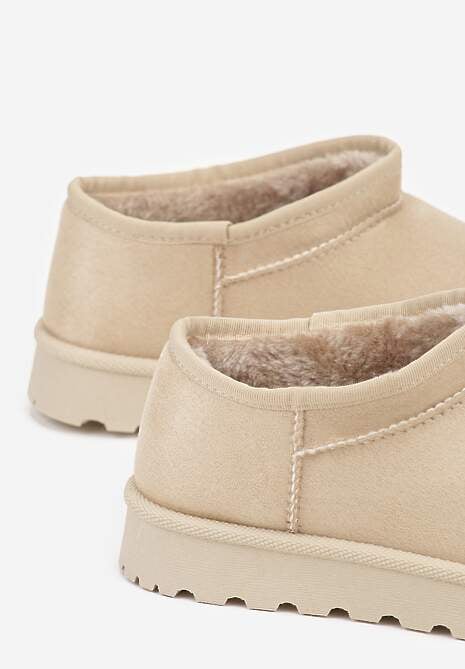 Beżowe Niskie Śniegowce o Wsuwanym Fasonie Alodra