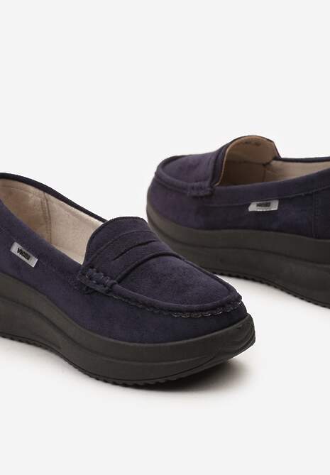 Granatowe Mokasyny z Ekozamszu na Platformie Ozdobione Paseczkiem Adrancia