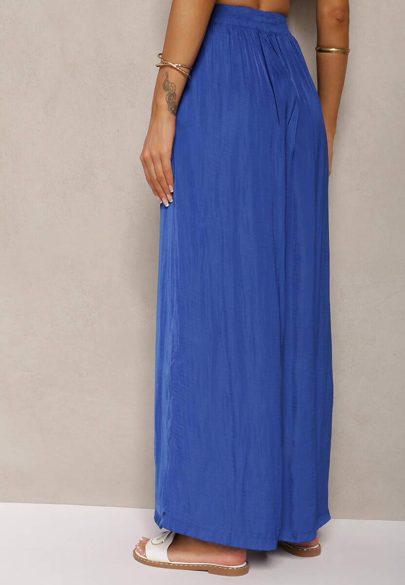 Granatowe Spodnie High Wiast z Wiskozą i Szerokimi Nogawkami Osevia