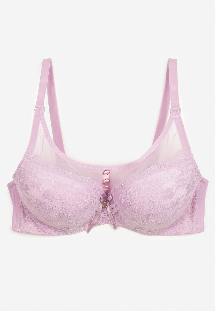 Jasnofioletowy Biustonosz Push-Up Wykończony Koronką i Cyrkoniami Rivathara