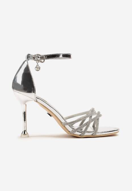 Srebrne Sandały Vices na Szpilce Ozdobione Cyrkoniami Nitalena
